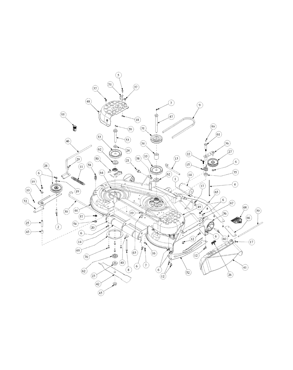 Formed Cutter Deck Diagram and Parts List for M50-KHS 53AB5BBP750-23HP-OHV Cub Cadet Lawn Tractor